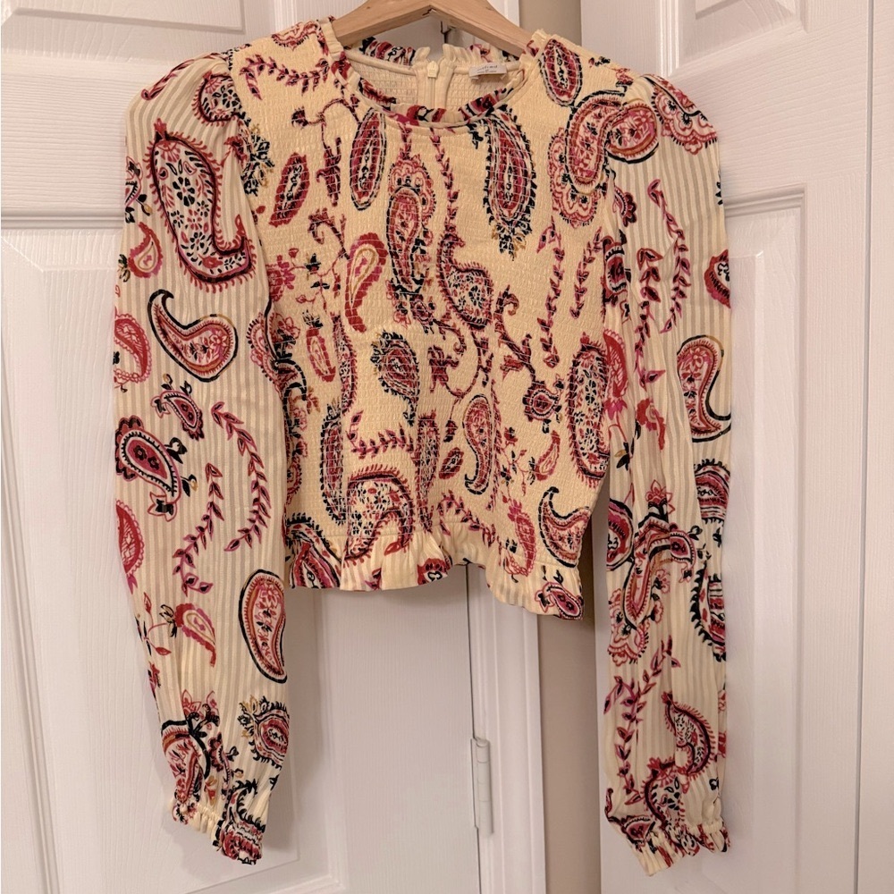 Aritzia Lilith Blouse Paisley Print size medium Cream Stretch
